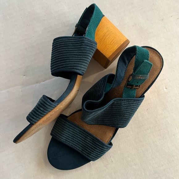 TOMS Women’s Poppy Sandal Atlantic Corduroy green blue wood heel size 7 - Picture 1 of 10